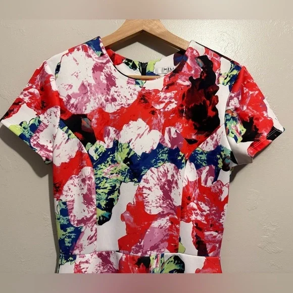 Milly Floral Print Fit and Flare Skater Dress Women’s Size 4, Colorful, Pockets - Picture 3 of 12